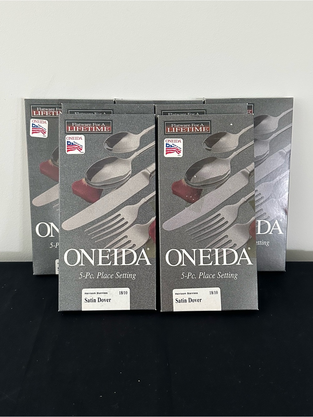 NIB~ONEIDA Satin Dover Stainless~Lot of 7 SETS each 5 Piece Place Setting